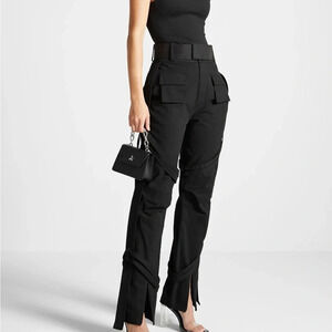 EUC Maniere de Voir Black Carpenter Cargo Trousers Straps Velcro Belt UK 6 US 2